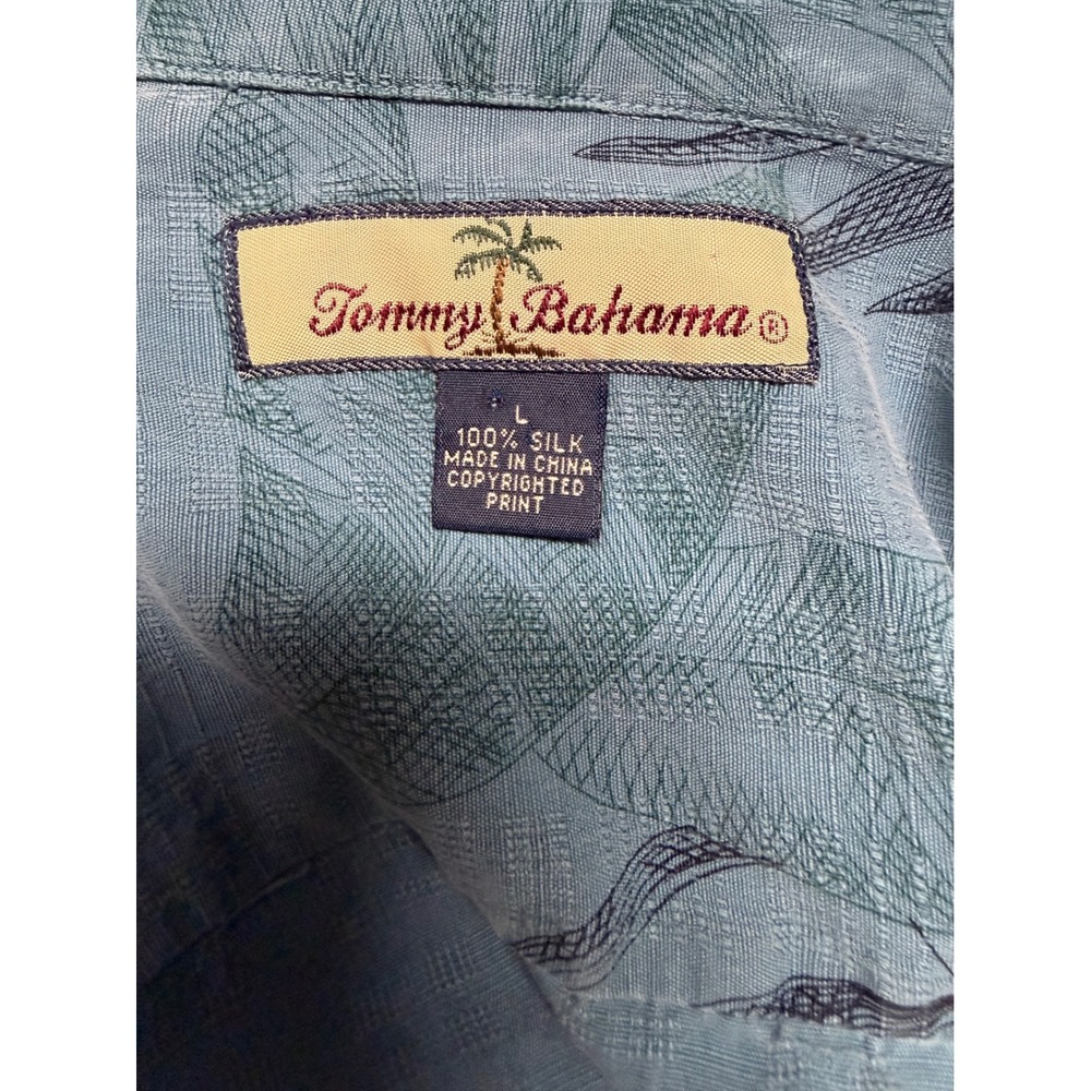 Tommy Bahama Mens Large 100% Silk Blue Palm Leaf Print Camp Shirt RN 86549 - Picture 2 of 10